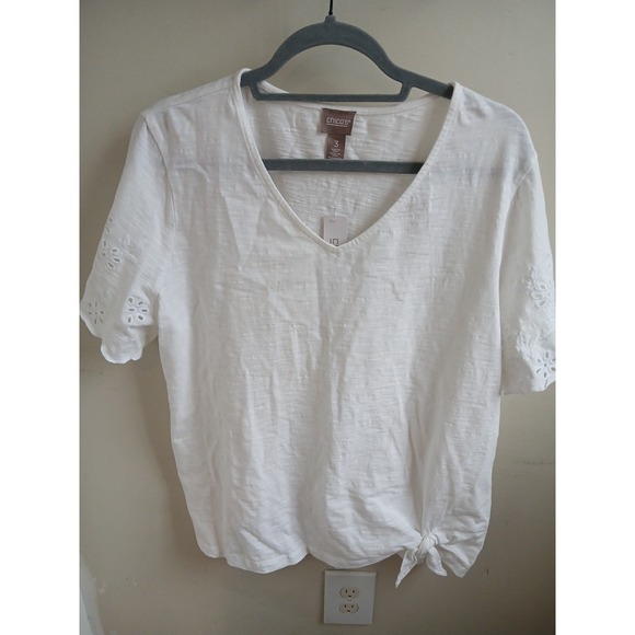 Chico's Tops - NWT Chico's Womens Size 3 White Eyelet Lace Sleeve Hem Tie T Shirt